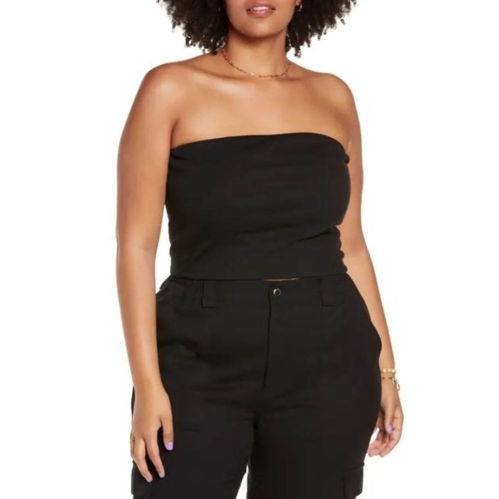BP. Women's Plus Size Ribbed Organic Cotton Blend Tube Top in Black 2X